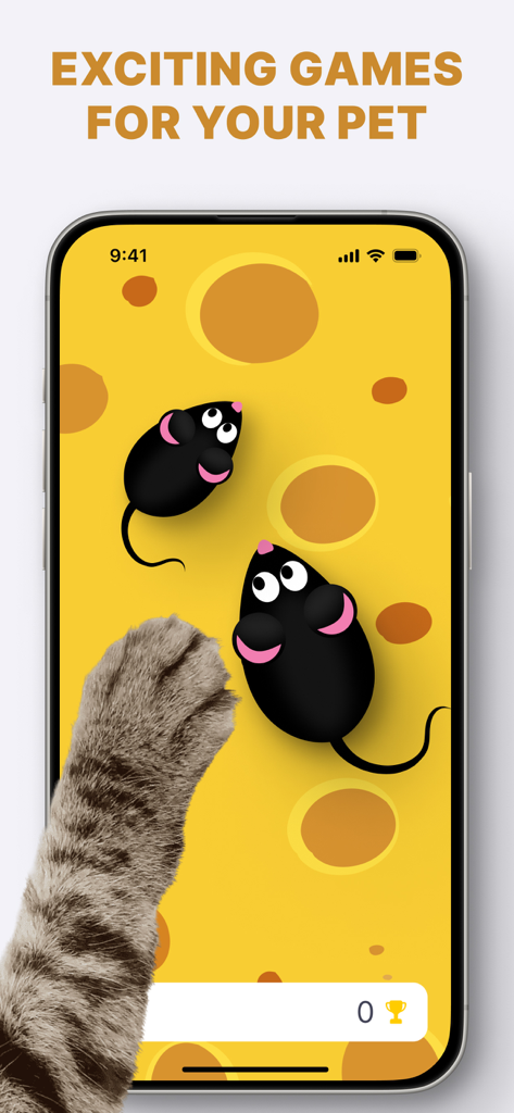 Games for Cats: Meow Fishing - Una zampa di gatto che interagisce con un gioco di cattura del topo su uno schermo di smartphone