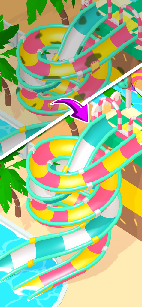 WaterPark Boys - Comparación de antes y después de limpiar un tobogán de agua sucio en el juego