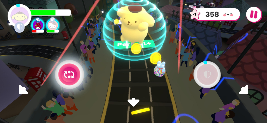 HELLO KITTY HAPPINESS PARADE - Pompompurin dancing in the Hello Kitty Happiness Parade rhythm mobile game