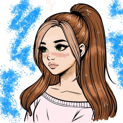 realistic girl with a high ponytail