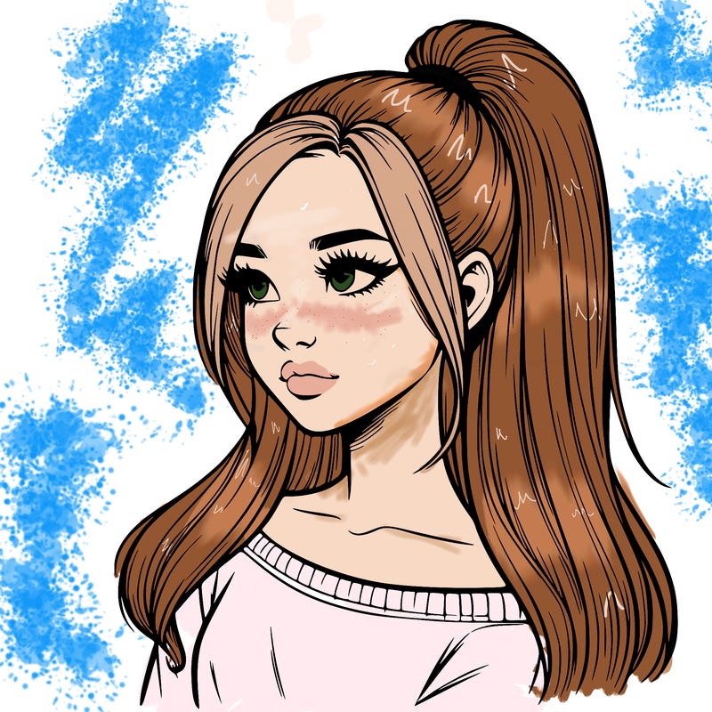 realistic girl with a high ponytail