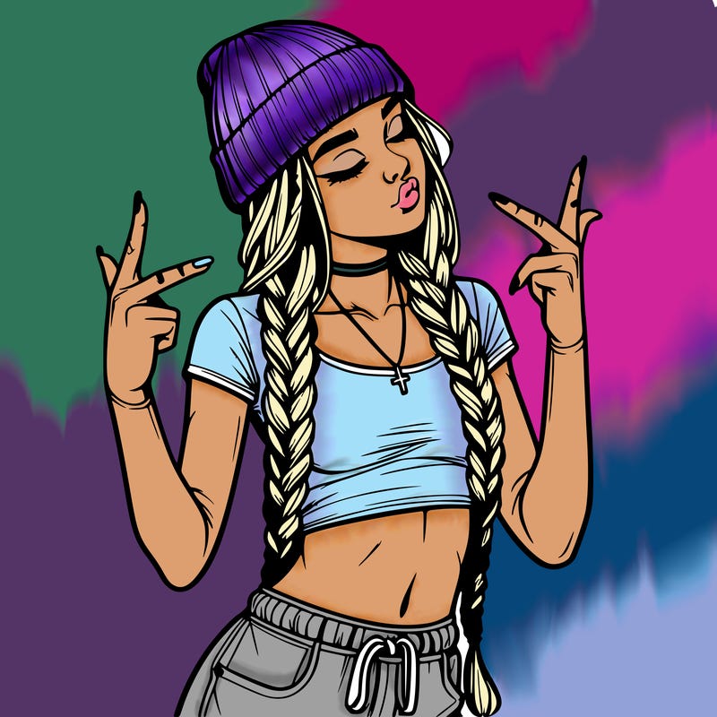 realistic teenage girl with braids and a beanie and crop top doing 🫶🏼
