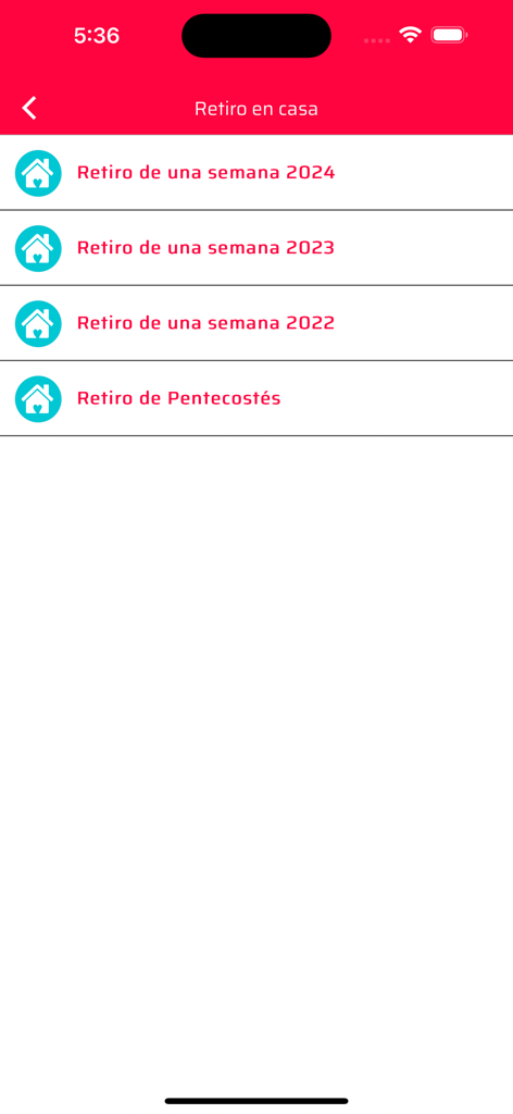 List of annual and special home retreats for couples in the MatrimONio app