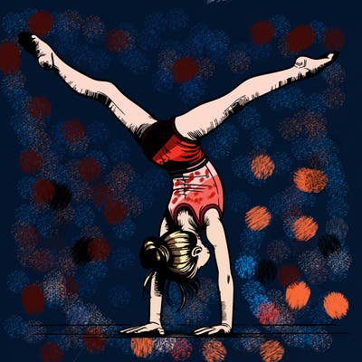 realistic gymnastic hand stand girl in four splits