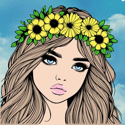 realistic girl with flowers crown