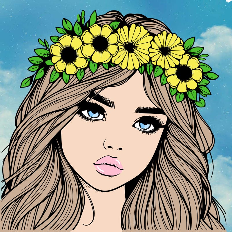realistic girl with flowers crown