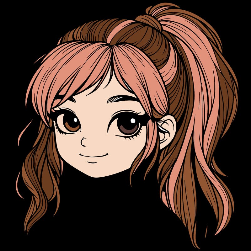 realistic girl with ponytail