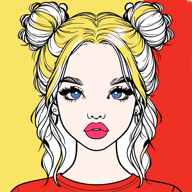 realistic girl with two buns in hair and lips