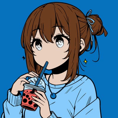 manga character drinking boba