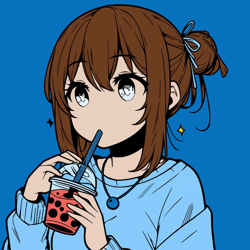 manga character drinking boba