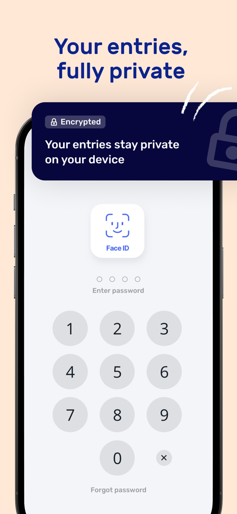 Thera app lock screen with Face ID and password for secure journaling