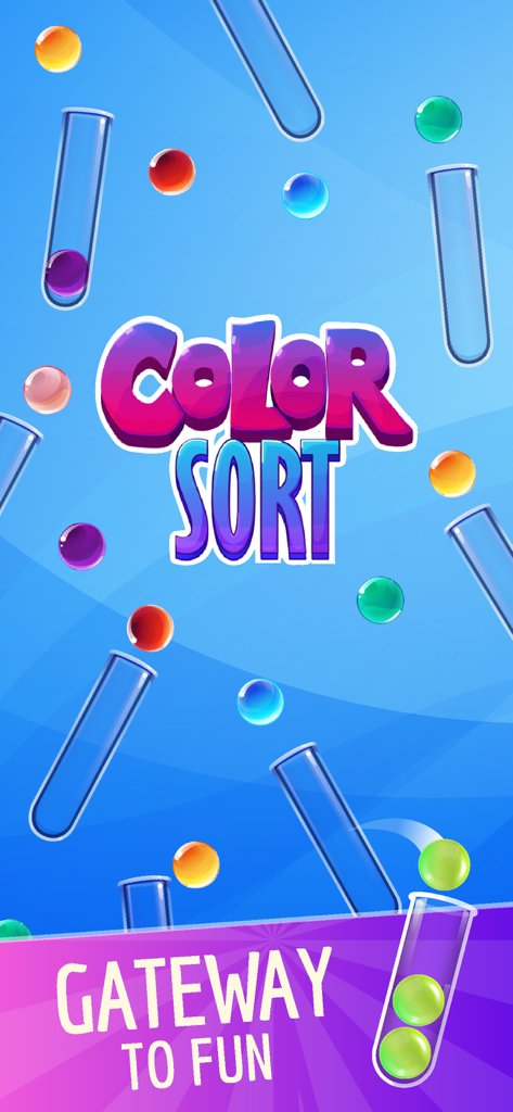 Color Sort Puzzle game screen with colorful balls and test tubes