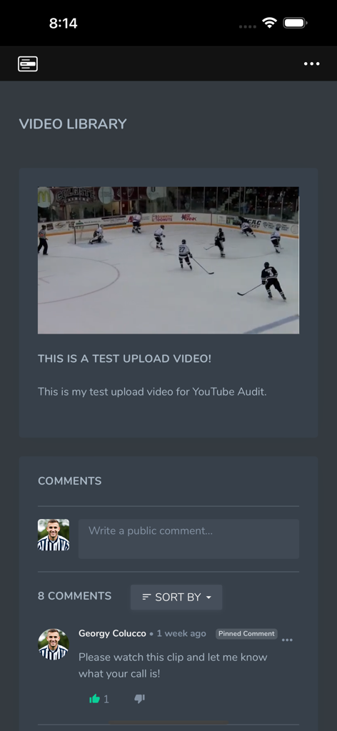 HorizonWebRef.com - HorizonWebRef video library showing a hockey game clip and referee comments for play review and training
