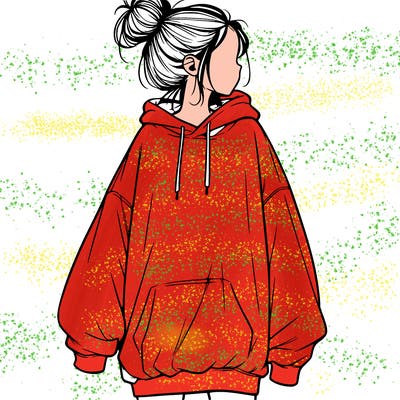 realistic girl with a oversized sweatshirt on and a bun