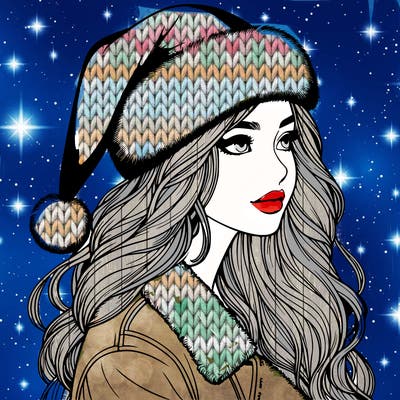 realistic girl in santa hat