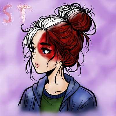 realistic teenage girl with a messy bun