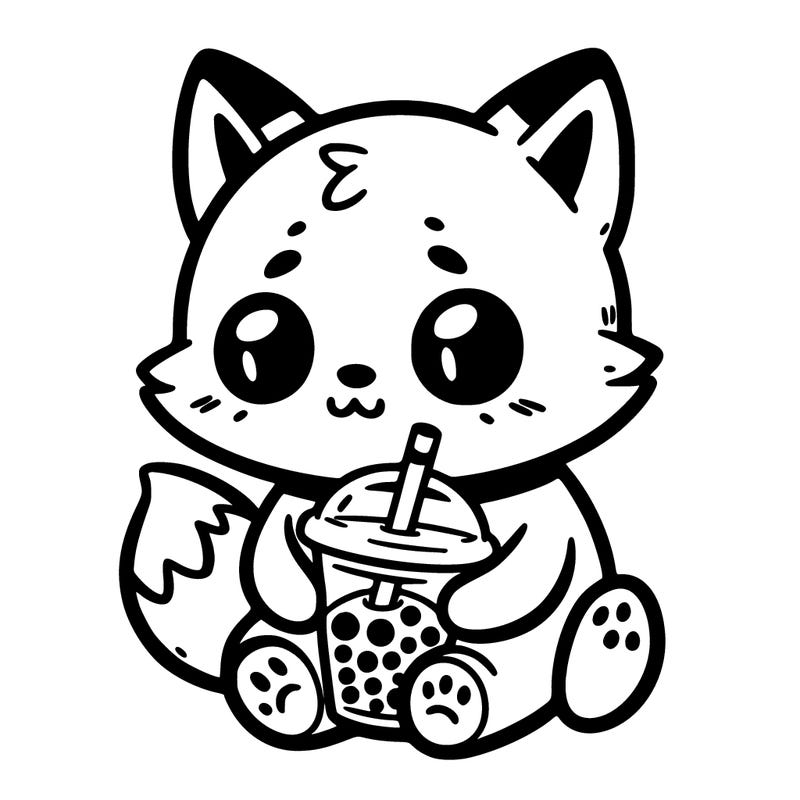 cute fox drinking boba