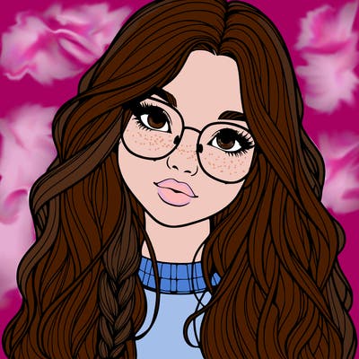 girl with long hair and freckles and glasses realistic