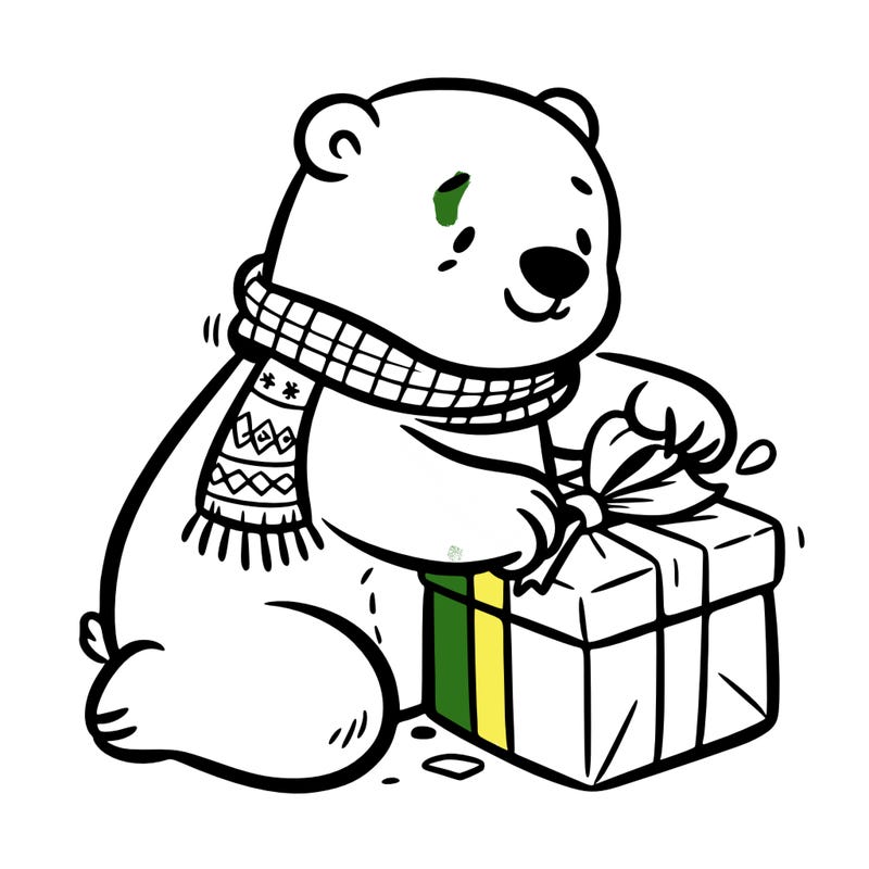 polar bear wrapping a present