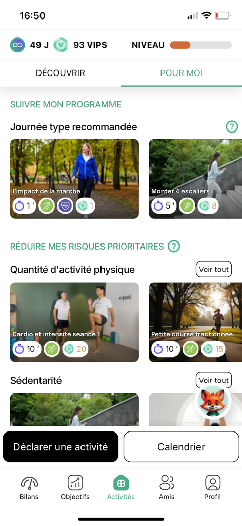 Vipali - Interface of Vipali app showing personalized health programs and daily activity tracking