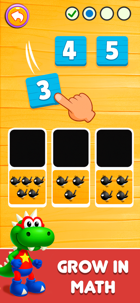 Juego educativo de contar para niños que empareja números con grupos de pájaros.