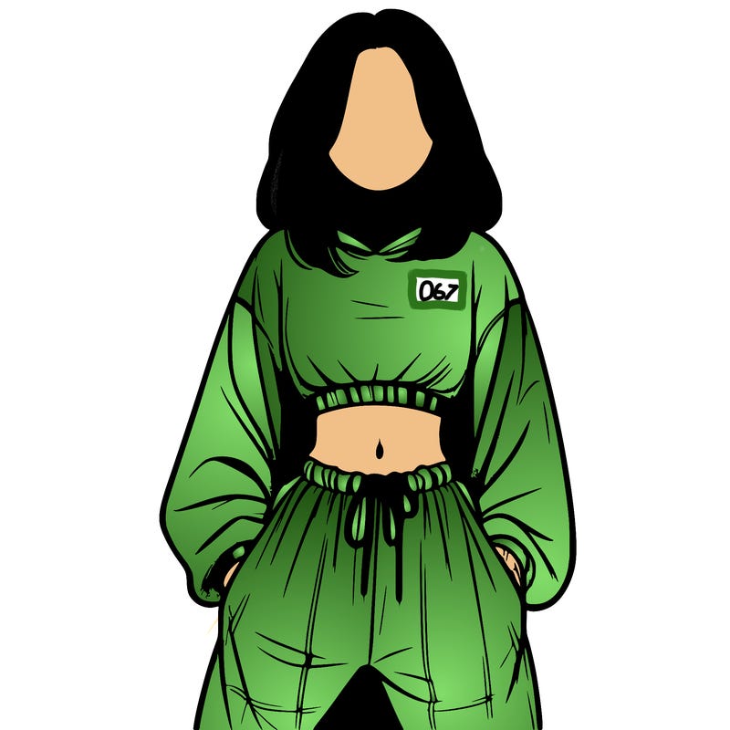 realistic girl faceless with baggy pants and a crop top