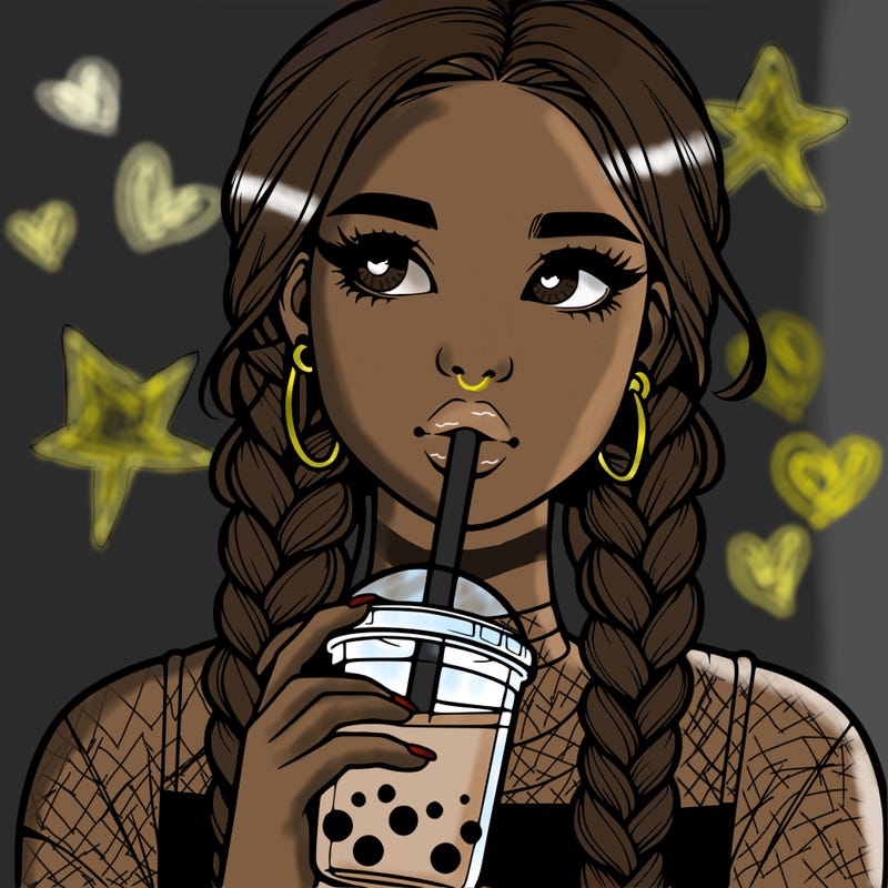 realistic girl with braided hair drinking boba