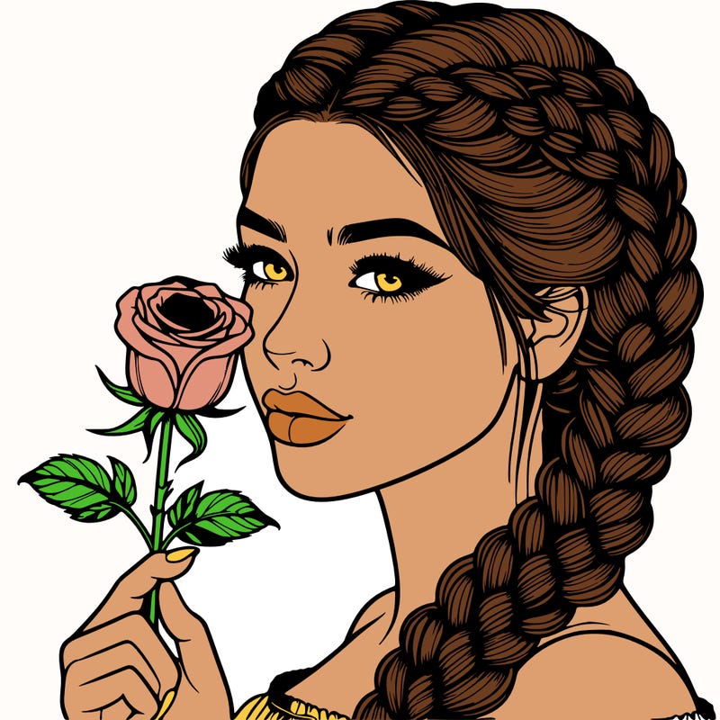 realistic woman with braids holding a single rose