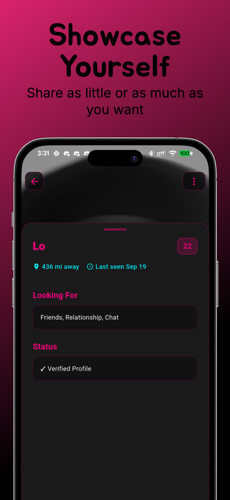 LezFindr: Lesbian Dating App - 사용자 위치 및 관심사를 보여주는 LezFindr 앱의 검증된 프로필