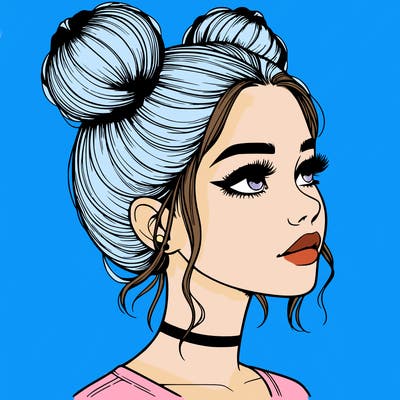 realistic girl with buns on the top of her head