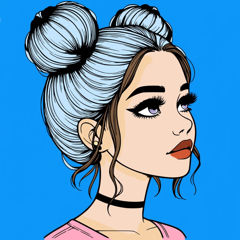 realistic girl with buns on the top of her head