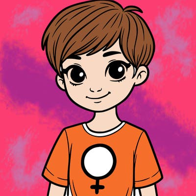 girl with pixie cut and feminist shirt