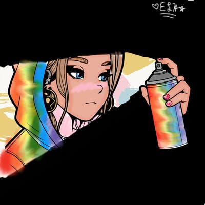 a realistic girl, spray painting