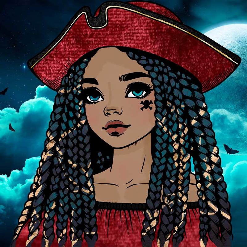 realistic girl with box braids and i realistic pirate hat