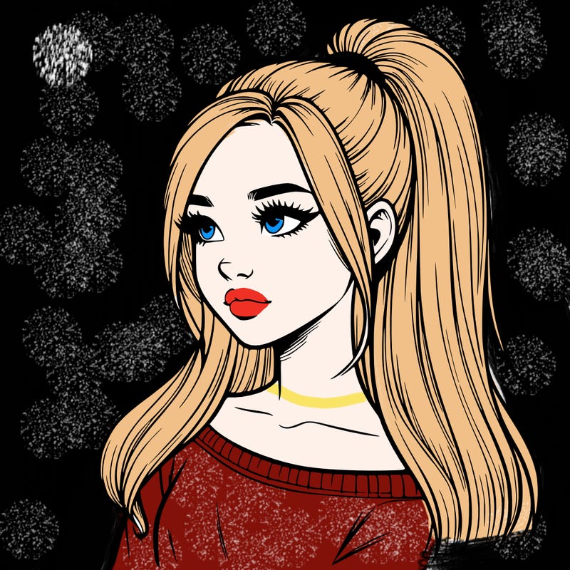 realistic girl with a high ponytail