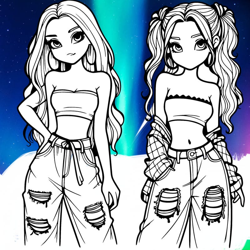 2 girls in crop tops and baggy jeans ripped