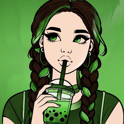 realistic girl with braided hair drinking boba