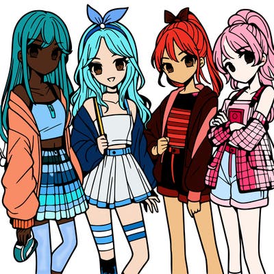 teen manga girls group of 4