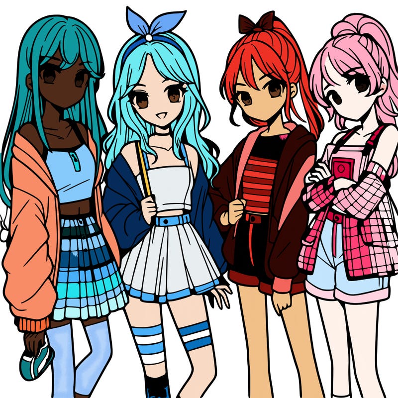 teen manga girls group of 4
