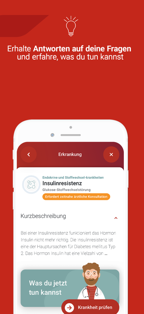 Generali Mobile Health - Interfaz de la aplicación Salud Móvil Generali que muestra información médica sobre la resistencia a la insulina en una pantalla de smartphone