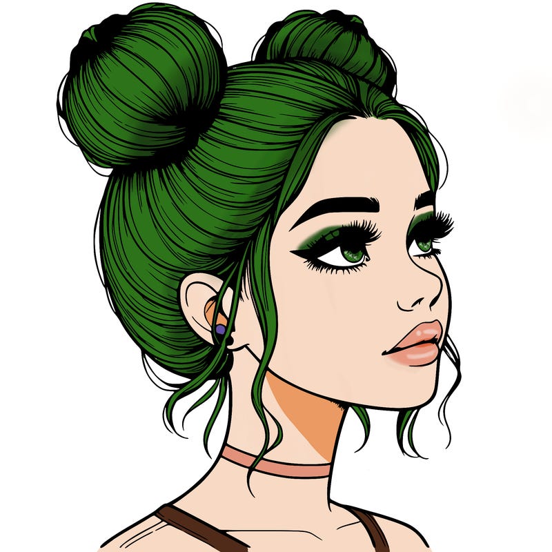 realistic girl with buns on the top of her head