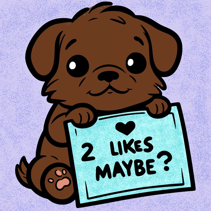 a puppy holding a sign that says 2 likes maybe?