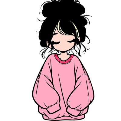 girl with baggy sweatshirt and messy bun