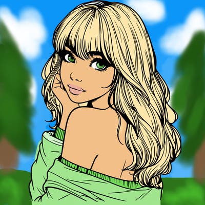 realistic girl with bangs looking over her shoulder