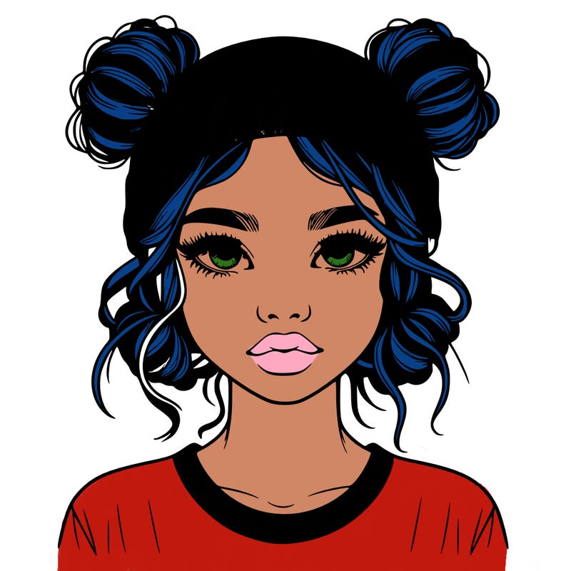 realistic girl with buns in her hair with a beanie on