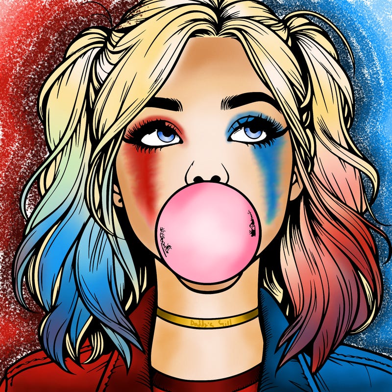 realististic girl blowing bubble -gum