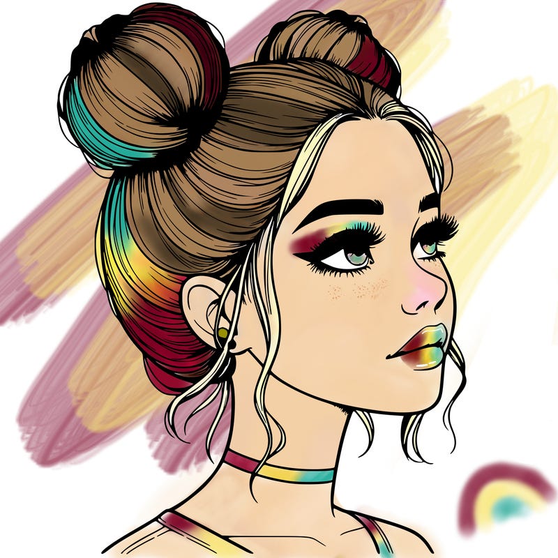 realistic girl with buns on the top of her head