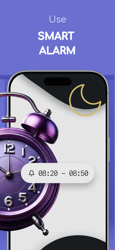 Smart alarm feature in the Snore Tracker app showing a wake up time window