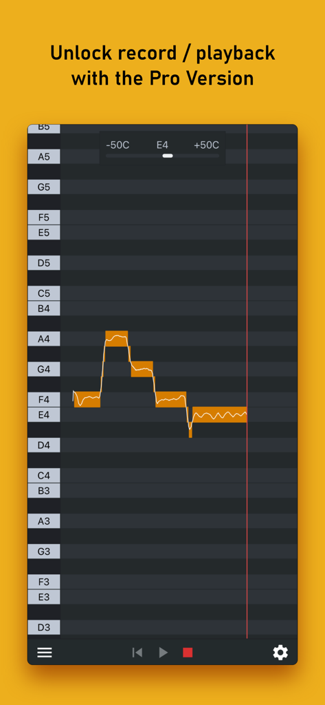 Nail the Pitch - Vocal Monitor - Pitch tracking graph in the Nail the Pitch app displaying vocal notes on a musical scale