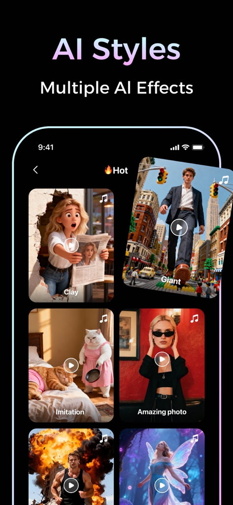 Viflux - AI Photo & AI Video - Interface of Viflux app showing different AI generated styles for photos and videos